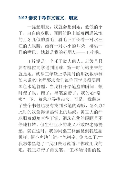 2013山东部分地市中考作文范文