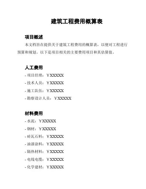 建筑工程费用概算表