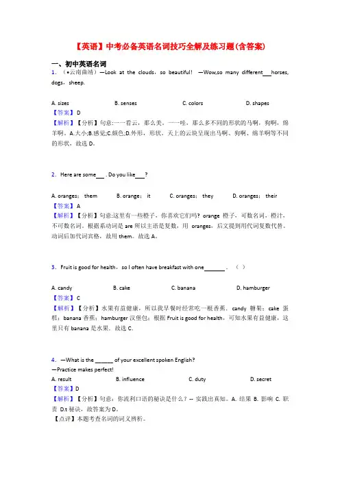 【英语】中考必备英语名词技巧全解及练习题(含答案)