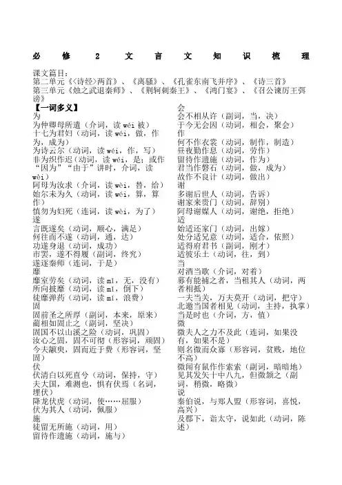 人教版必修二文言文知识梳理