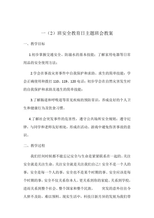 安全教育日主题班会教案