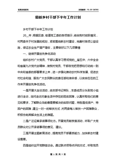 最新乡村干部下半年工作计划
