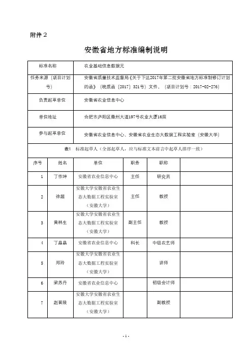 《农业基础信息数据元》编制说明
