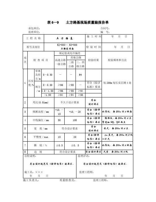 公路工程(施工)质量检验检测评定附表
