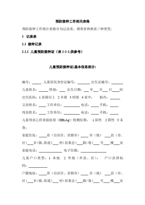 预防接种工作相关表格