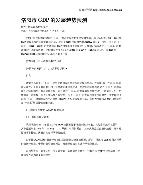 洛阳市GDP的发展趋势预测