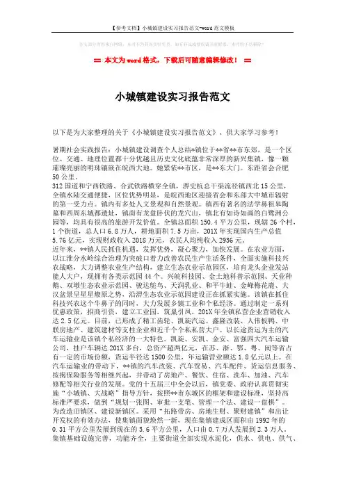 【参考文档】小城镇建设实习报告范文-word范文模板 (2页)