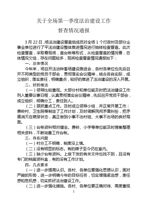 一季度督查情况通报