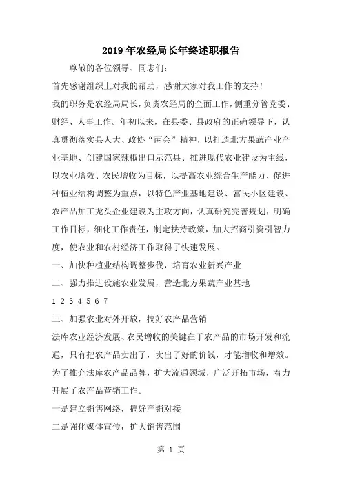 农经局长年终述职报告-word范文文档