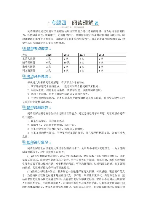 【中考零距离】2017潍坊中考英语外研版专题复习：专题四 阅读理解