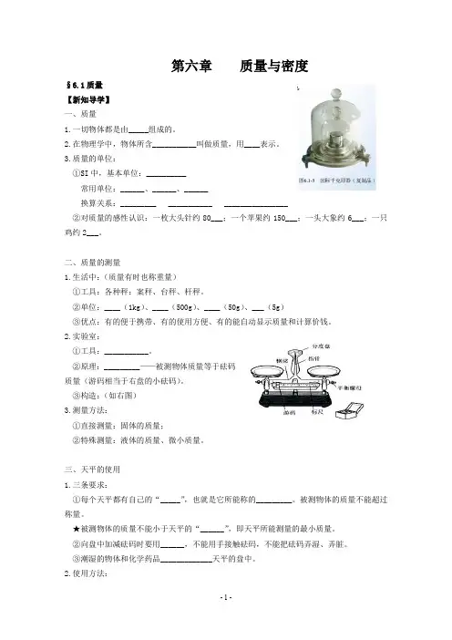 人教版八年级物理第六章《质量与密度》全章导学案