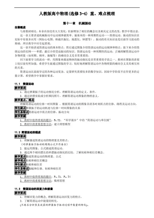 最新-人教版高中物理(选修3-4)重、难点梳理 精品