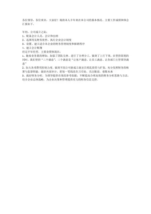财务总监的述职报告