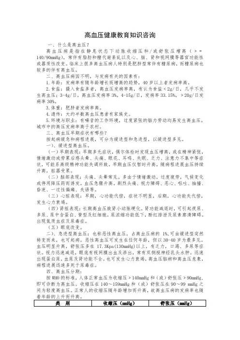 高血压健康教育知识讲座 