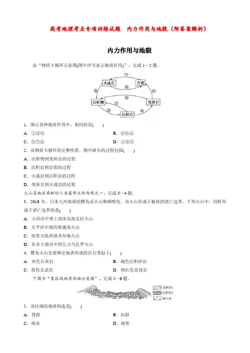 高考地理考点专项训练试题  内力作用与地貌(附答案解析)