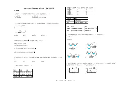 2019-2020学年山东青岛九年级上物理月考试卷