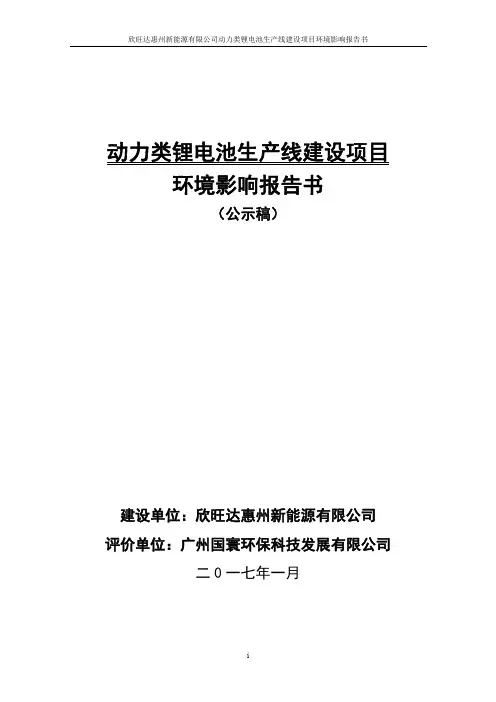 环境影响评价报告公示:动力类锂电池生产线建设项目环评报告