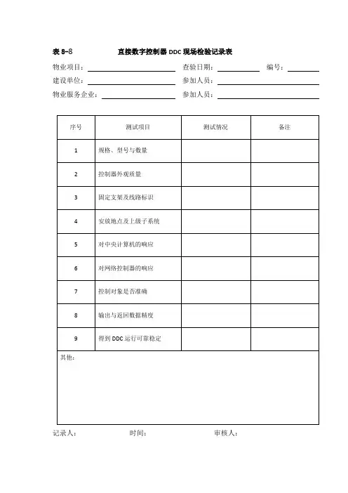 直接数字控制器DDC现场检验记录表