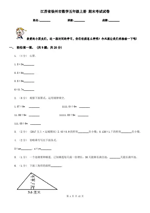 江苏省徐州市数学五年级上册 期末考试试卷