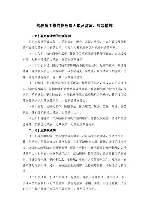 驾驶员工作岗位危险因素及防范 应急措施