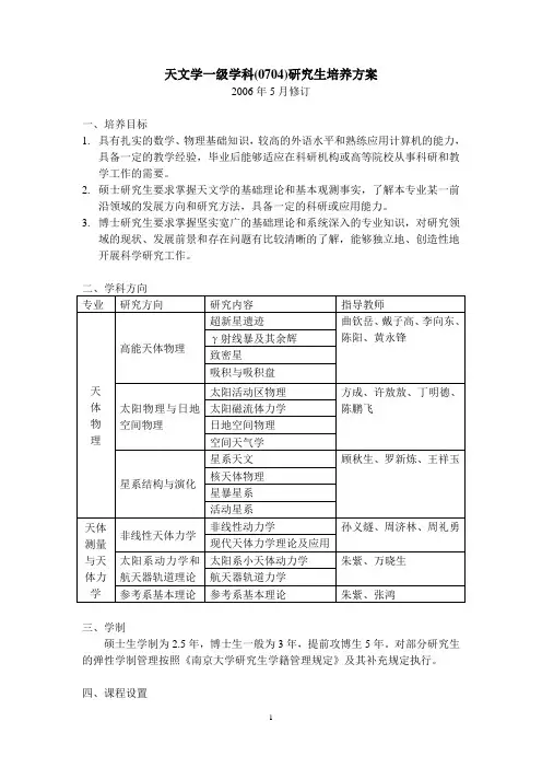 南京大学天文学系研究生培养方案草稿-南京大学研究生院