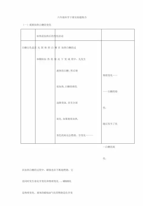 教科版六年级科学下册实验题集合
