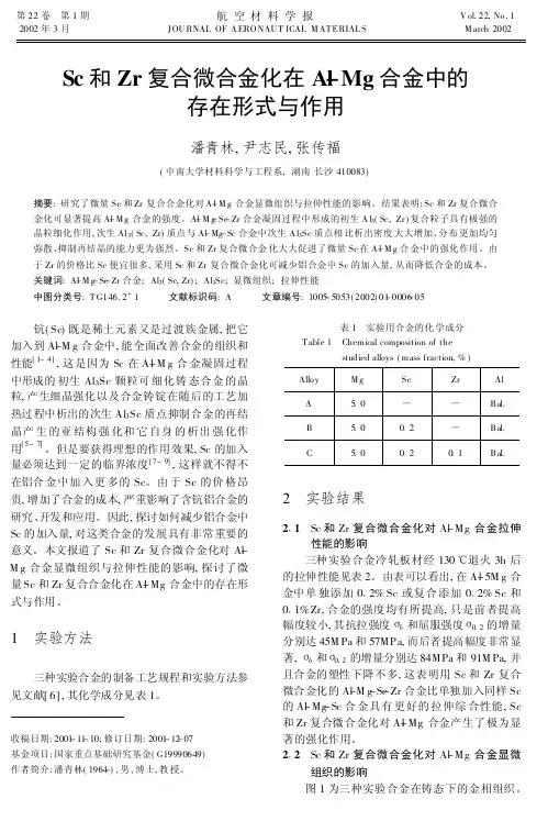 Sc和Zr复合微合金化在Al-Mg合金中的存在形式与作用
