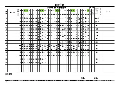 公司考勤记录表