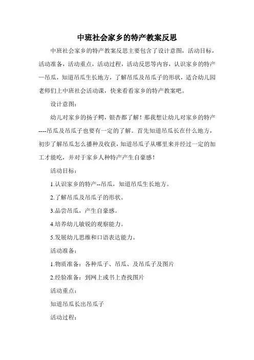 中班社会家乡的特产教案反思 2