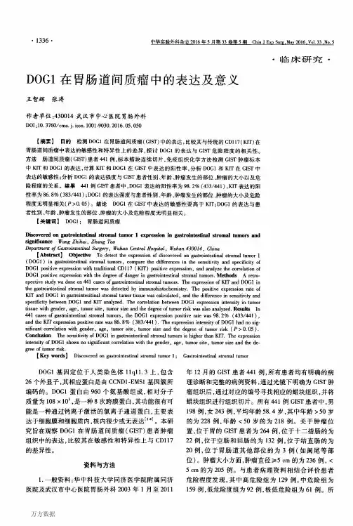 DOG1在胃肠道间质瘤中的表达及意义重点