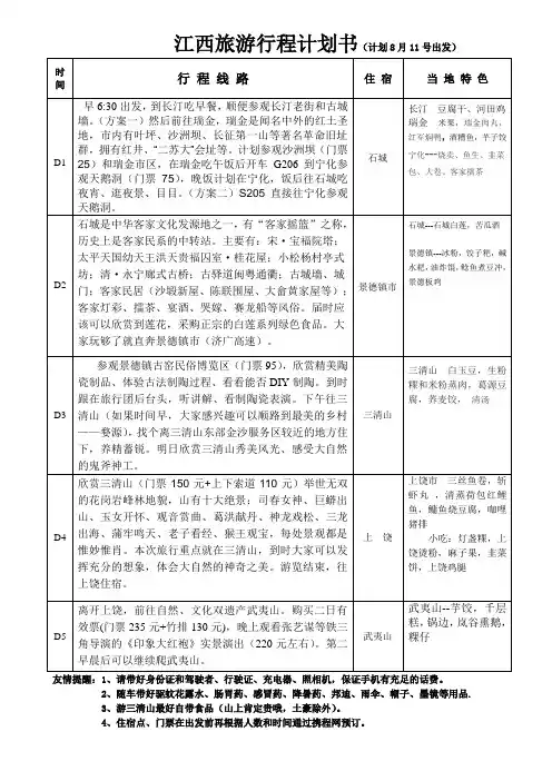 旅游行程计划书