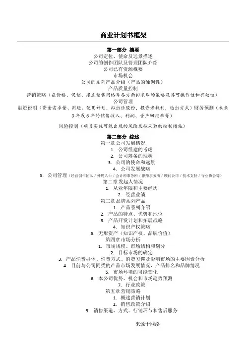 商业计划书框架 2