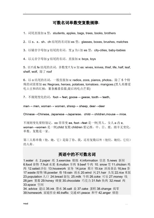 可数名词单数变复数规律 2