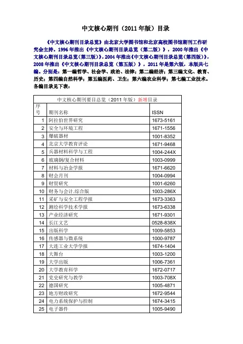 2012中文核心期刊7月5日定稿