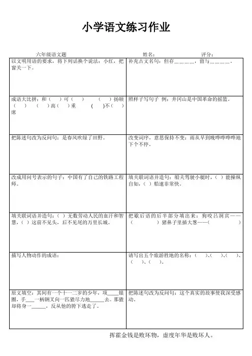 小学六年级语文期末冲刺训练1000题 (594)