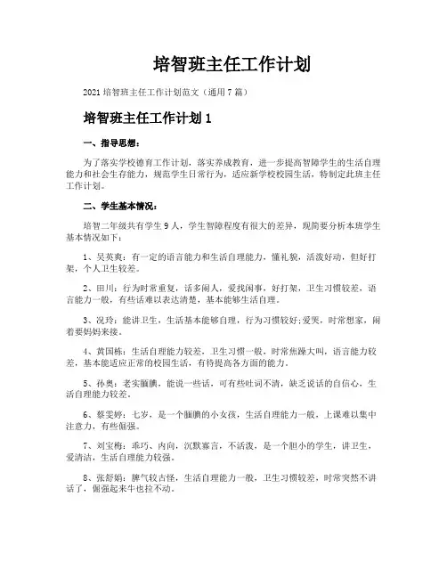 培智班主任工作计划