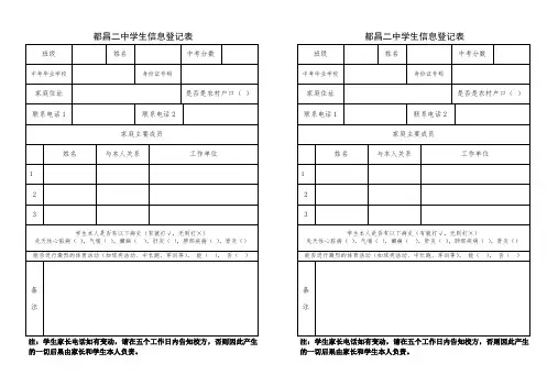都昌二中学生信息登记表