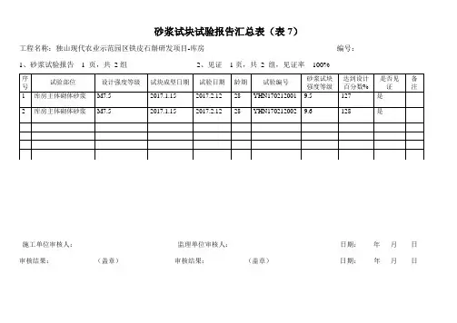 砂浆试块试验报告汇总表