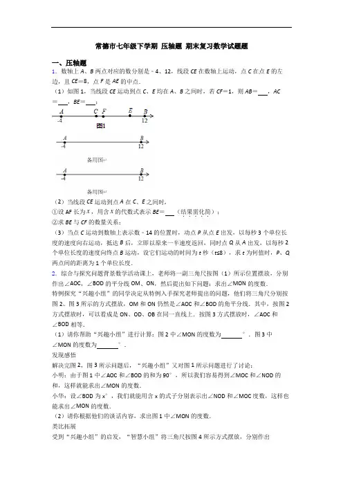 常德市七年级下学期 压轴题 期末复习数学试题题