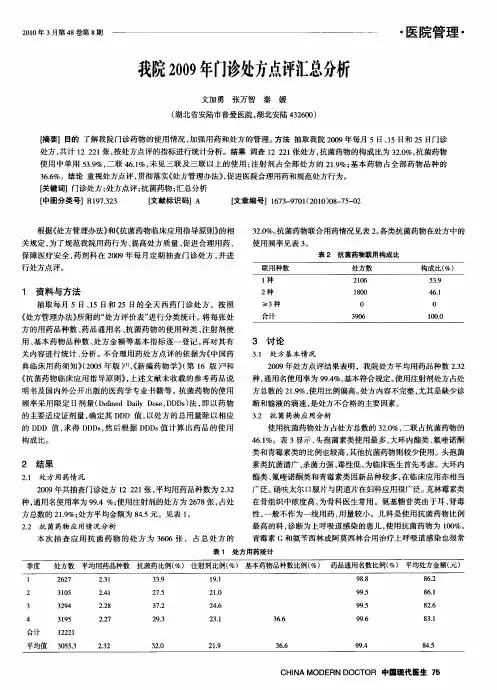 我院2009年门诊处方点评汇总分析