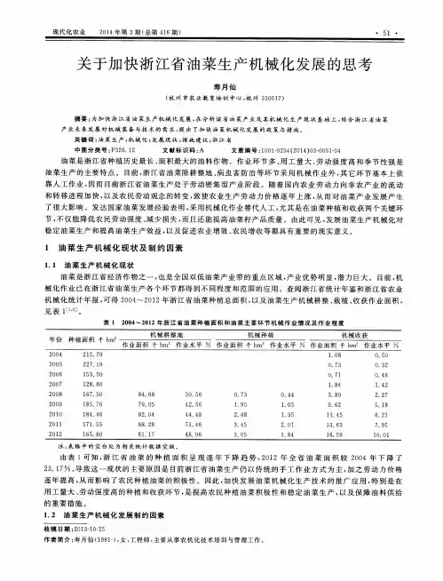 关于加快浙江省油菜生产机械化发展的思考