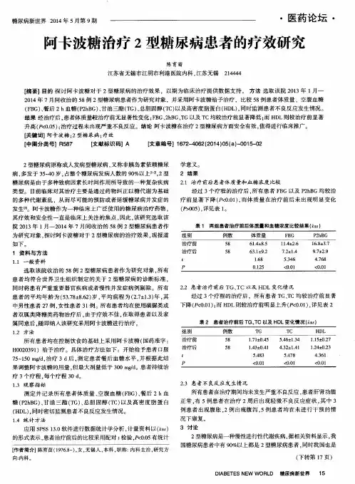阿卡波糖治疗2型糖尿病患者的疗效研究