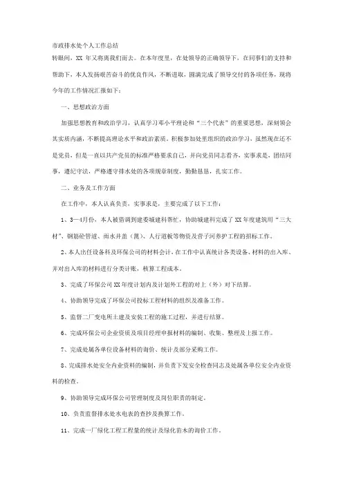 市政排水处个人工作总结