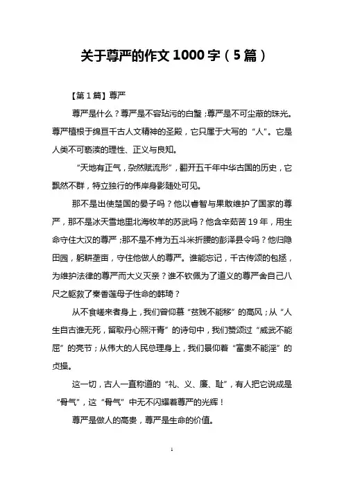 关于尊严的作文1000字(5篇)