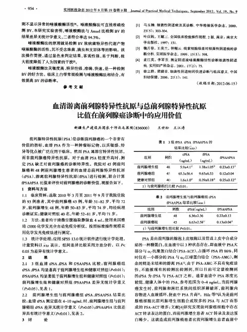 血清游离前列腺特异性抗原与总前列腺特异性抗原比值在前列腺癌诊断中的应用价值