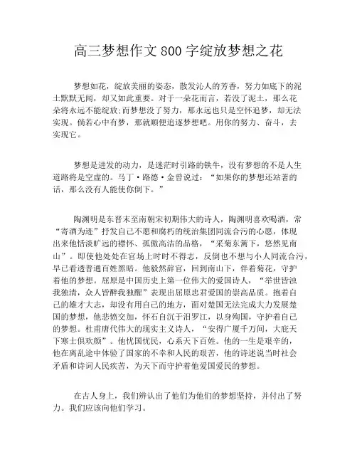 高三梦想作文800字绽放梦想之花