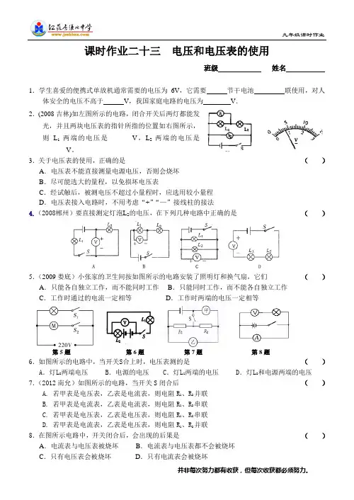 电压和电压表的使用练习