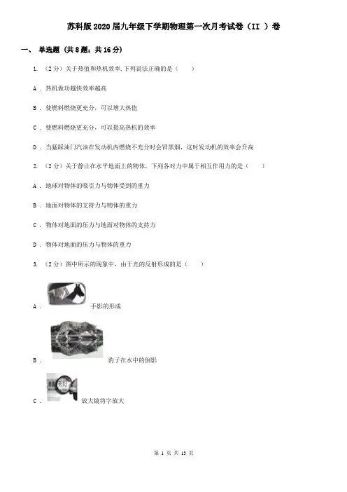 苏科版2020届九年级下学期物理第一次月考试卷(II )卷