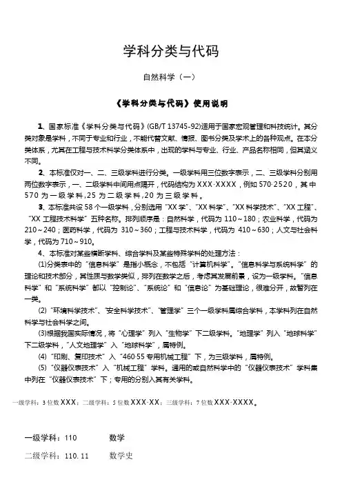 最新学科分类号查询