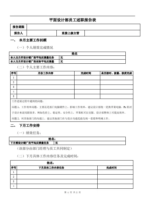 平面设计部员工工作述职报告模版